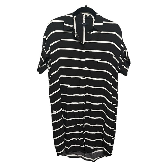 Madewell Black Break Stripe Button Front Courier Dress - Picture 3 of 8